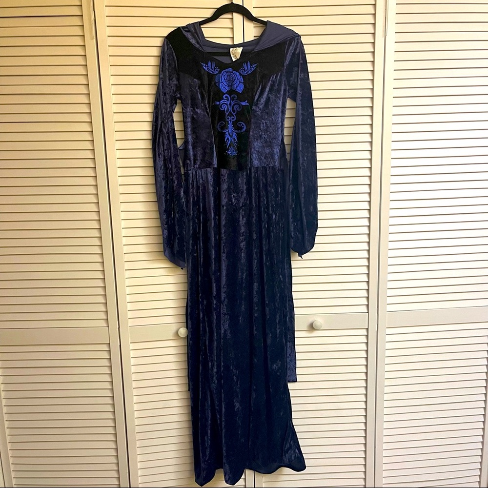 Long dramatic satin gown with hood